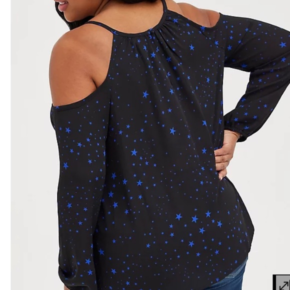 Torrid Black with blue stars cold shoulder blouse - Picture 4 of 4